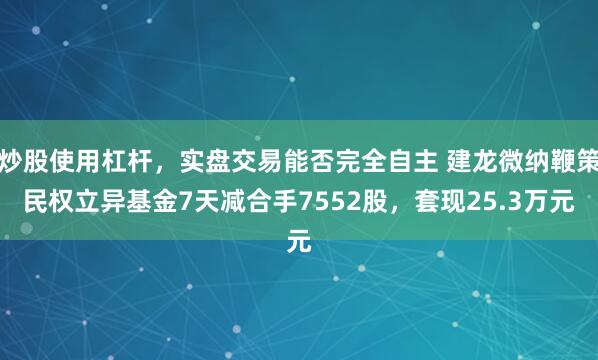 炒股使用杠杆，实盘交易能否完全自主 建龙微纳鞭策民权立异基金7天减合手7552股，套现25.3万元