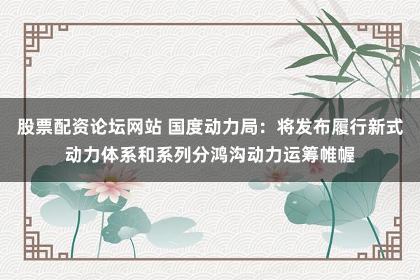 股票配资论坛网站 国度动力局：将发布履行新式动力体系和系列分鸿沟动力运筹帷幄
